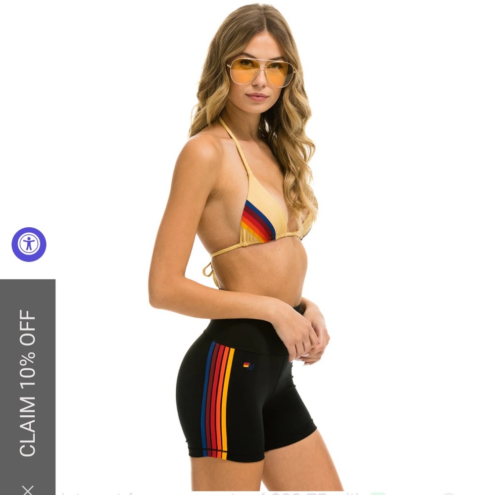 Aviator Nation High Rise 4 inch Biker Shorts Rainbow Stripe